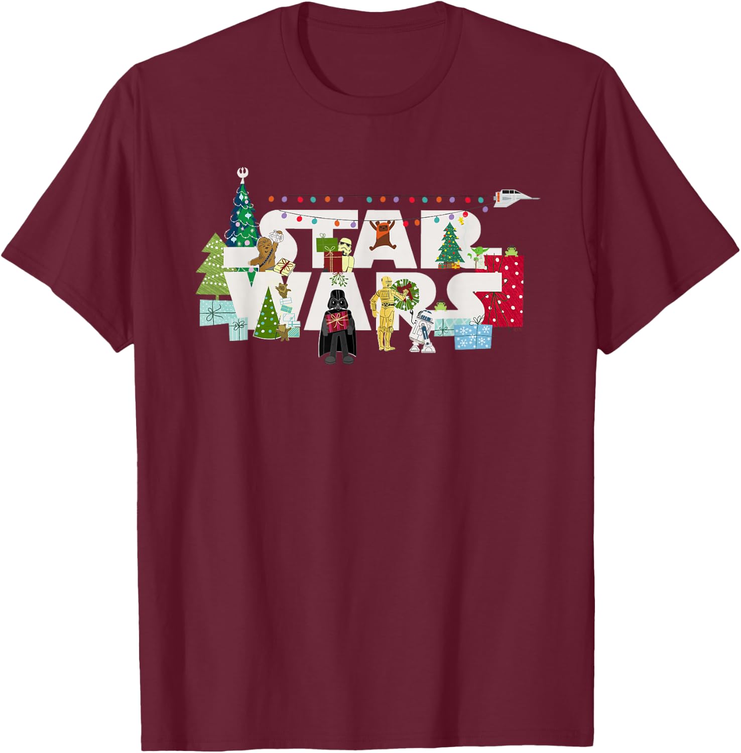 Star Wars Christmas Logo Holiday Celebration T-Shirt - T-Shirt | Maroon