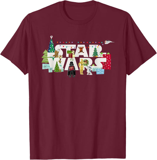 Star Wars Christmas Logo Holiday Celebration T-Shirt - T-Shirt | Maroon