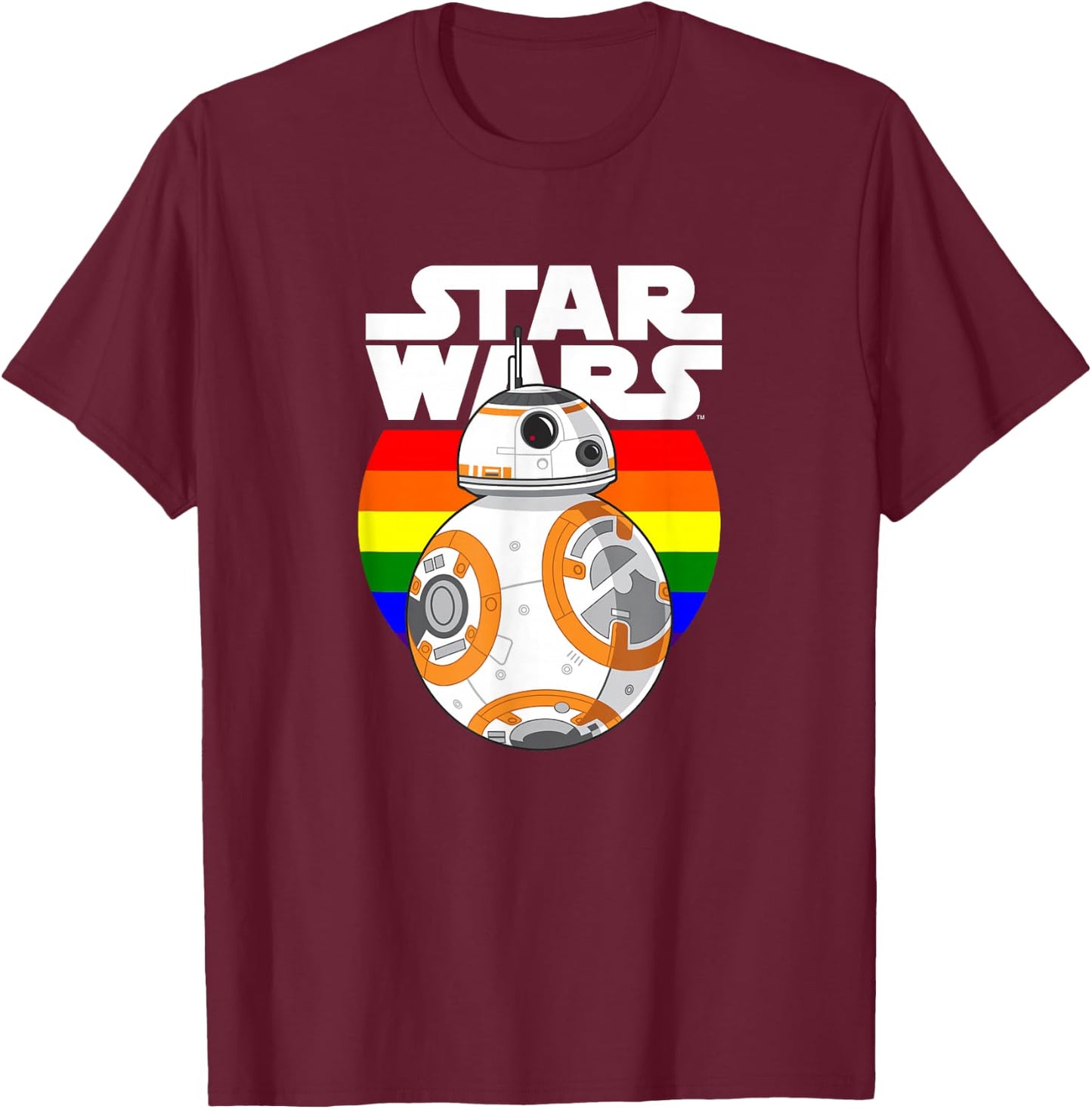 Star Wars BB-8 Rainbow Circle Background T-Shirt - T-Shirt | Maroon