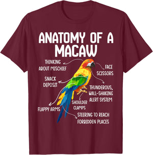 Anatomy of a Macaw Macaw Blue Yellow Hybrid Macaw Bird T-Shirt - T-Shirt | Maroon