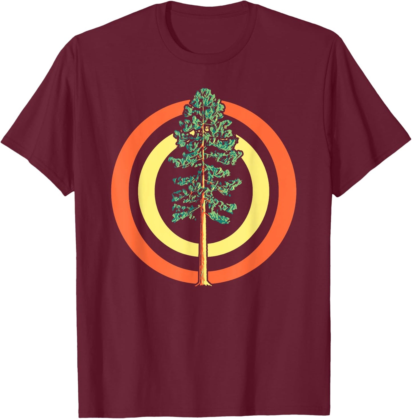 Retro Sun Minimalist Ponderosa Pine Tree Vintage Graphic T-Shirt - T-Shirt | Maroon
