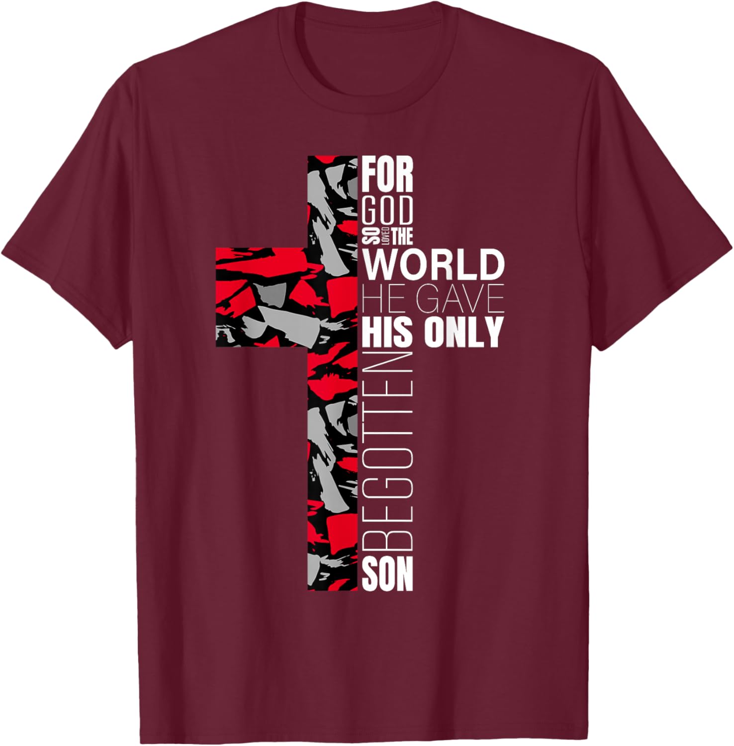 Red Black Gray Christian Cross Bible Verse Gifts Graphic T-Shirt - T-Shirt | Maroon
