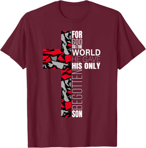 Red Black Gray Christian Cross Bible Verse Gifts Graphic T-Shirt - T-Shirt | Maroon
