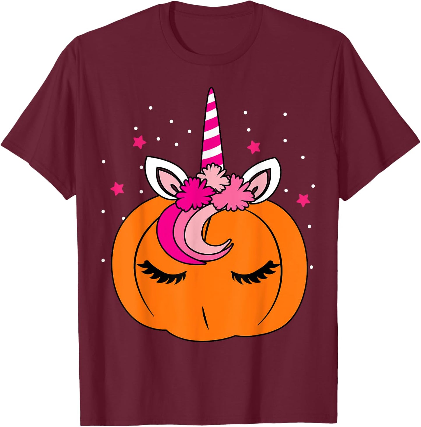 Cute Pumpkin Unicorn Face Costume Easy Halloween Gifts T-Shirt - T-Shirt | Maroon