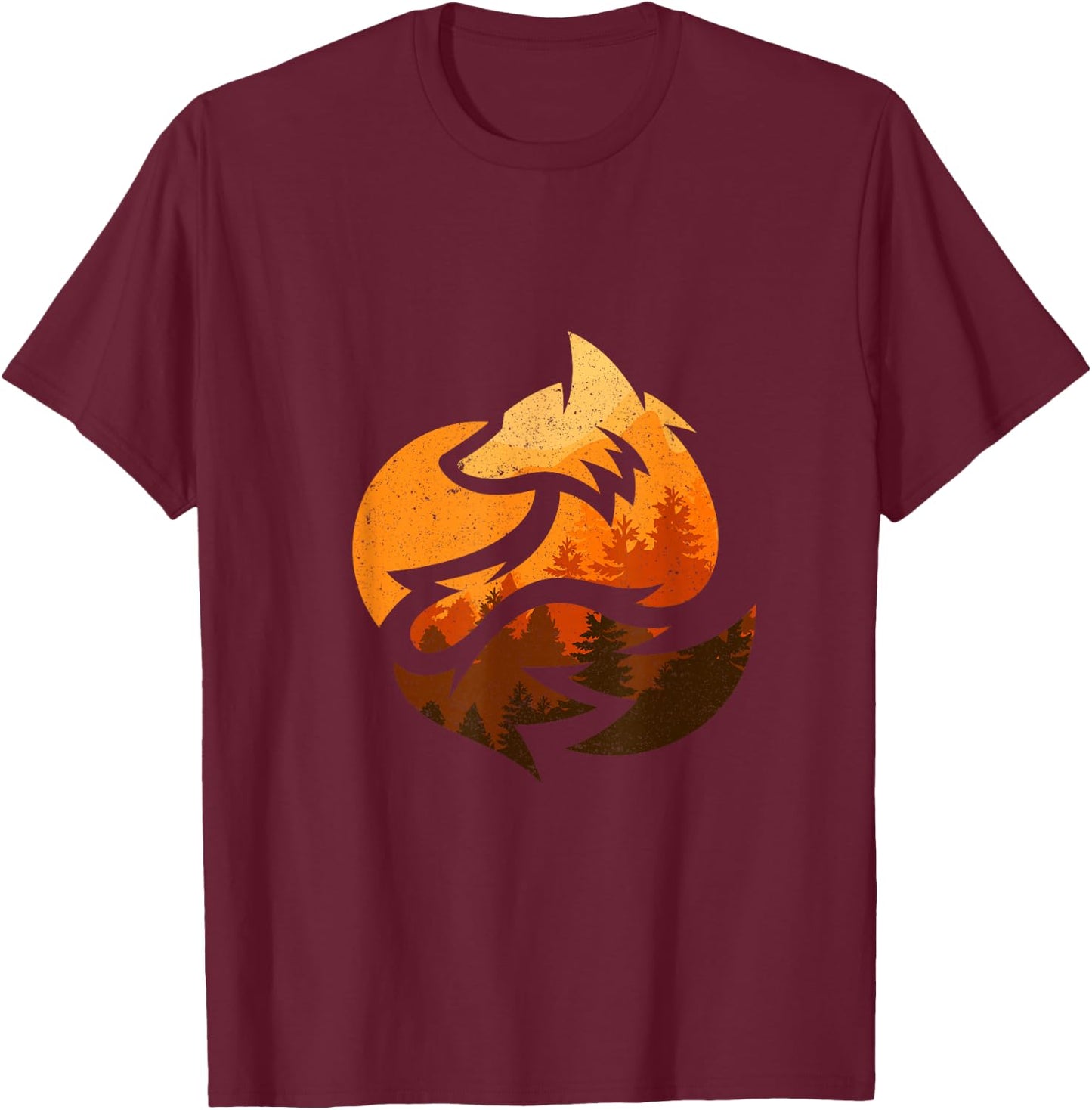 Fox Animal Design Gifts with Nature Trees Hunting T-Shirt - T-Shirt | Maroon