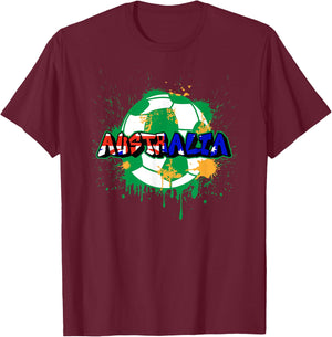 Australia Soccer Street Art Splatter Australian Flag T-Shirt - T-Shirt | Maroon