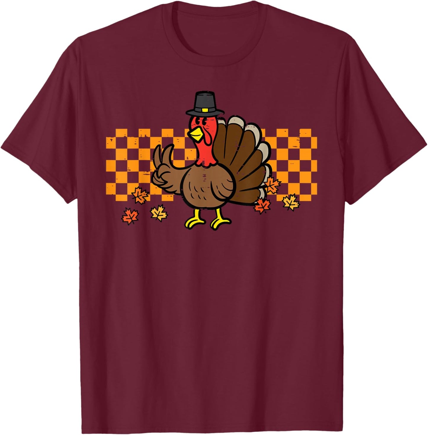 Thanksgiving Turkey Peace Retro Goovy Fall Men Women Kids T-Shirt - T-Shirt | Maroon