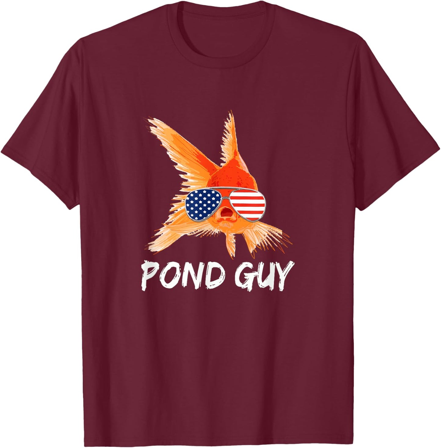 Pond Guy Goldfish Shirt Koi Carp Fish in USA Flag Sunglasses Kids Men T-Shirt - T-Shirt | Maroon