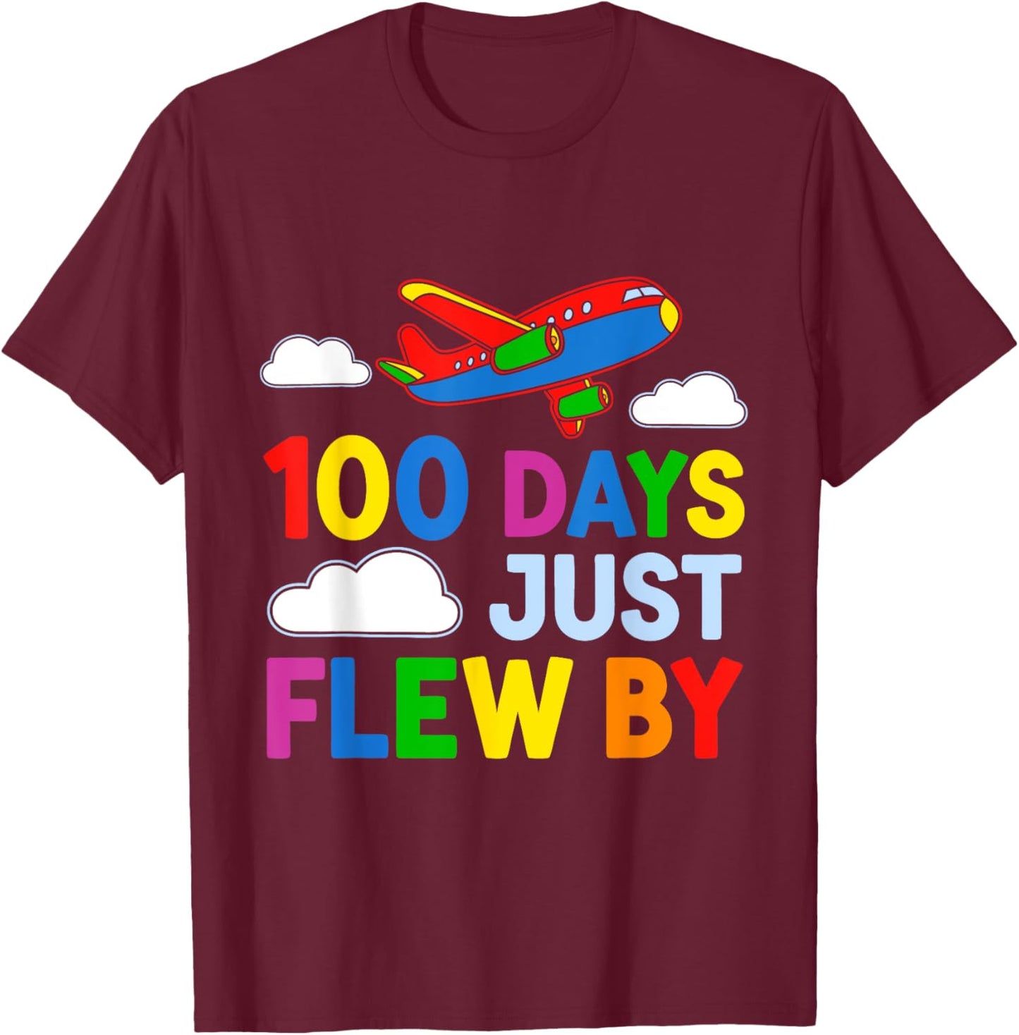 100 Days Just Flew By Airplane 100th Day Of School Kids Teen T-Shirt - T-Shirt | Maroon