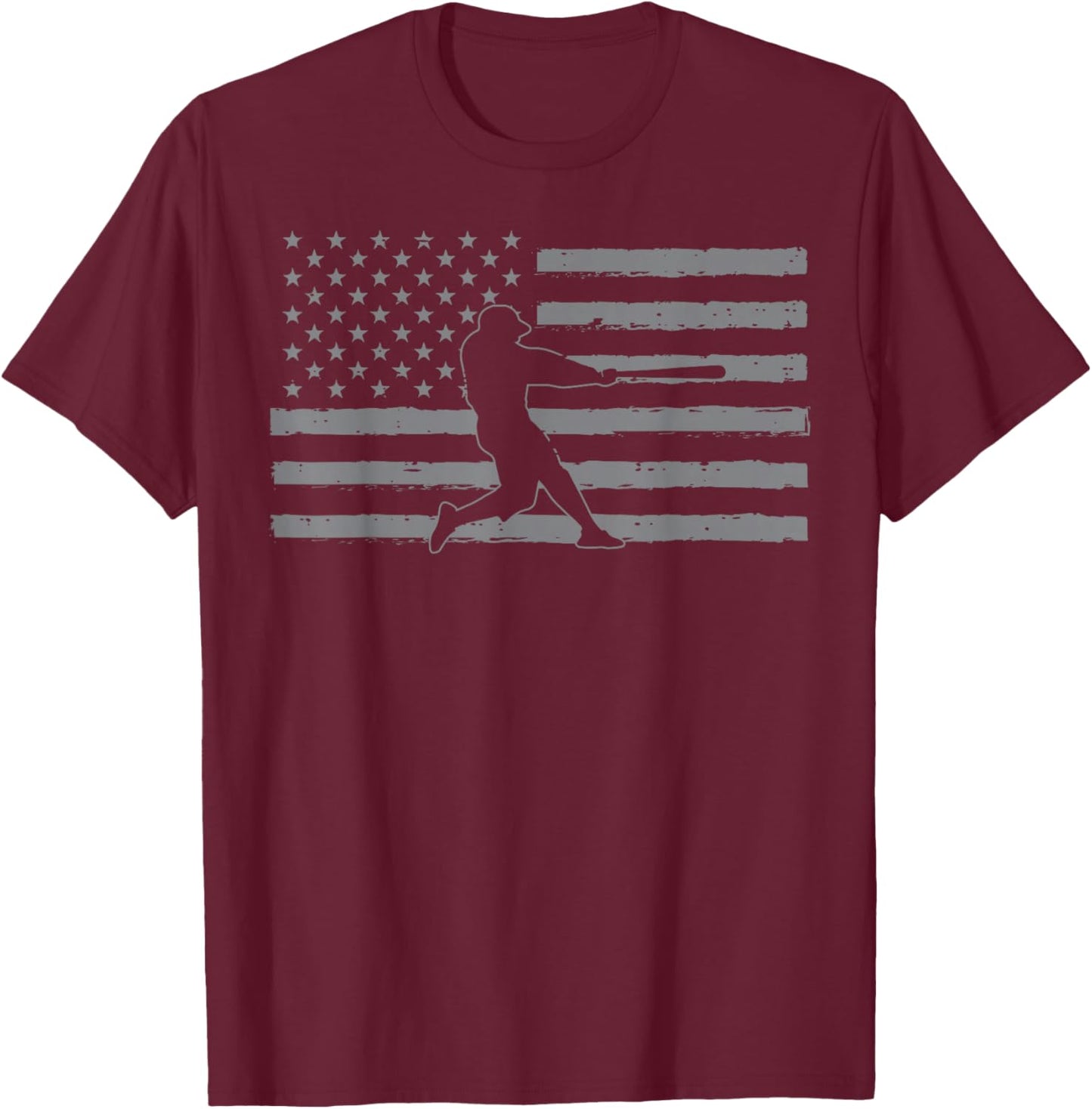Baseball Batter American Flag USA Patriotic Men Women Kids T-Shirt - T-Shirt | Maroon