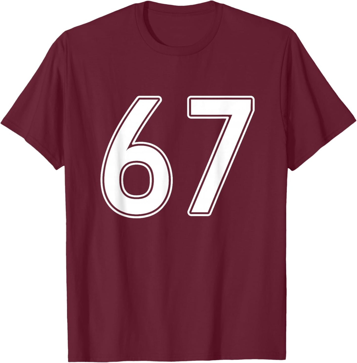 Number #67 White Sports Team T-Shirt - T-Shirt | Maroon