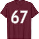 Number #67 White Sports Team T-Shirt - T-Shirt | Maroon