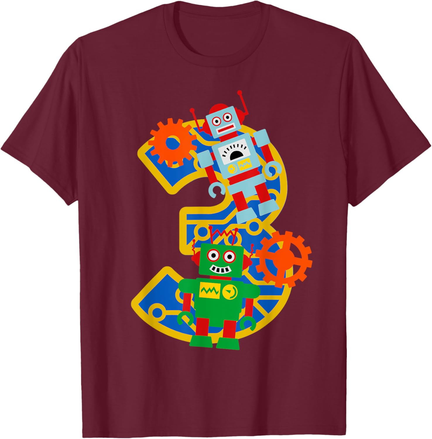 3rd Birthday Boy 3 Year Old Little Robot Robotics Engineer T-Shirt - T-Shirt | Maroon