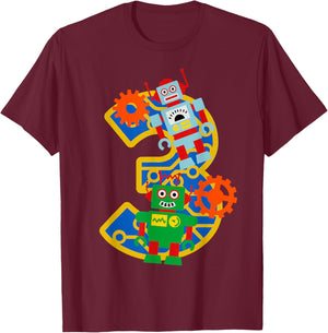3rd Birthday Boy 3 Year Old Little Robot Robotics Engineer T-Shirt - T-Shirt | Maroon