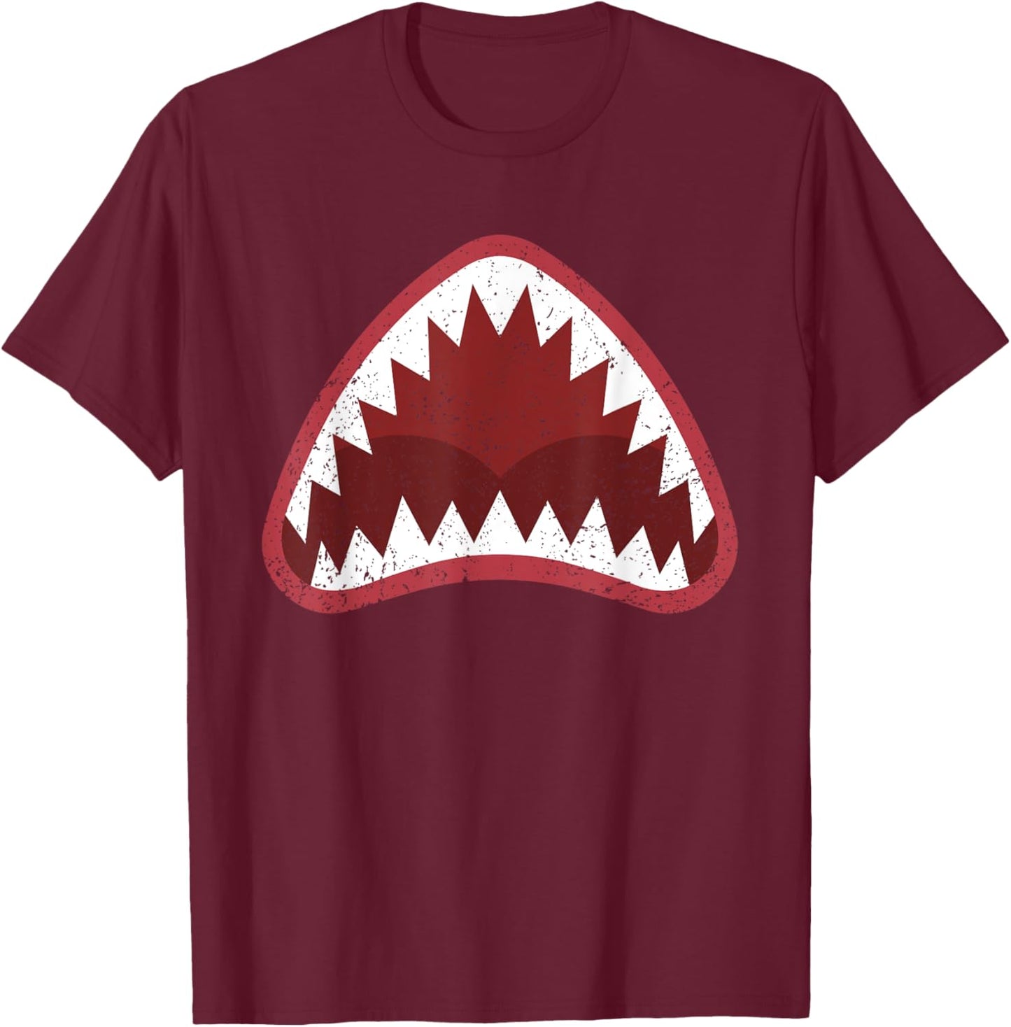 Shark with Open Mouth Distressed T-Shirt - T-Shirt | Maroon
