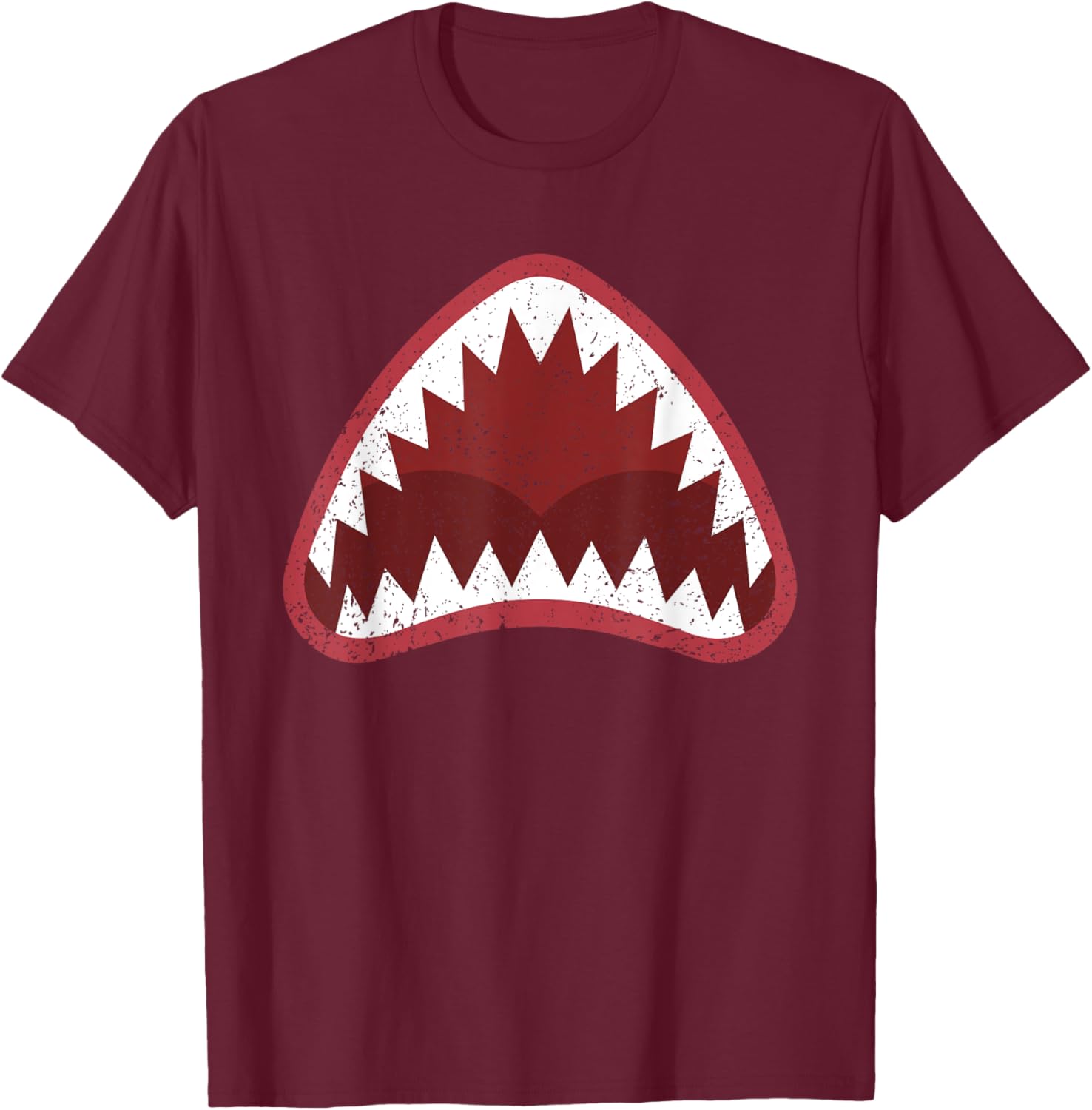 Shark with Open Mouth Distressed T-Shirt - T-Shirt | Maroon