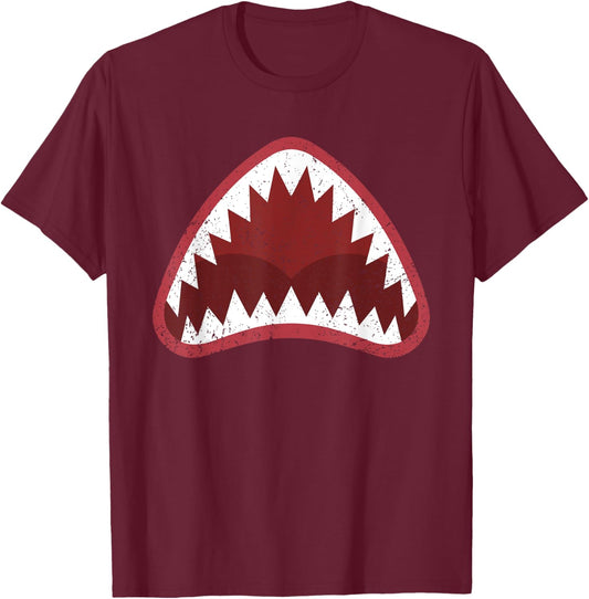 Shark with Open Mouth Distressed T-Shirt - T-Shirt | Maroon