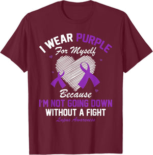 I Wear Purple For Myself Lupus Awareness Heart Purple Ribbon T-Shirt - T-Shirt | Maroon