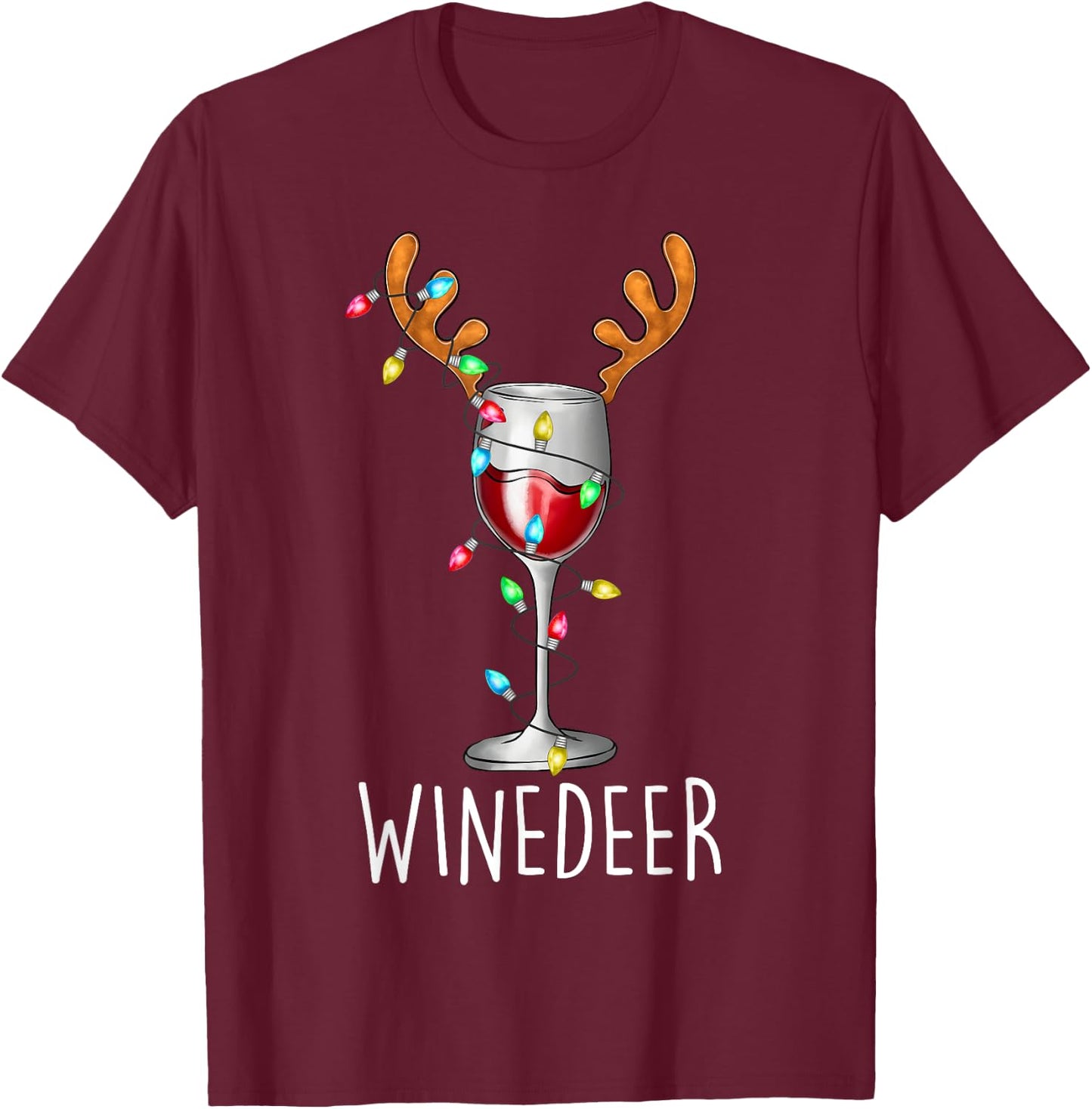 Winedeer Reinbeer Santa Hat Reindeer Couple Xmas Matching T-Shirt - T-Shirt | Maroon