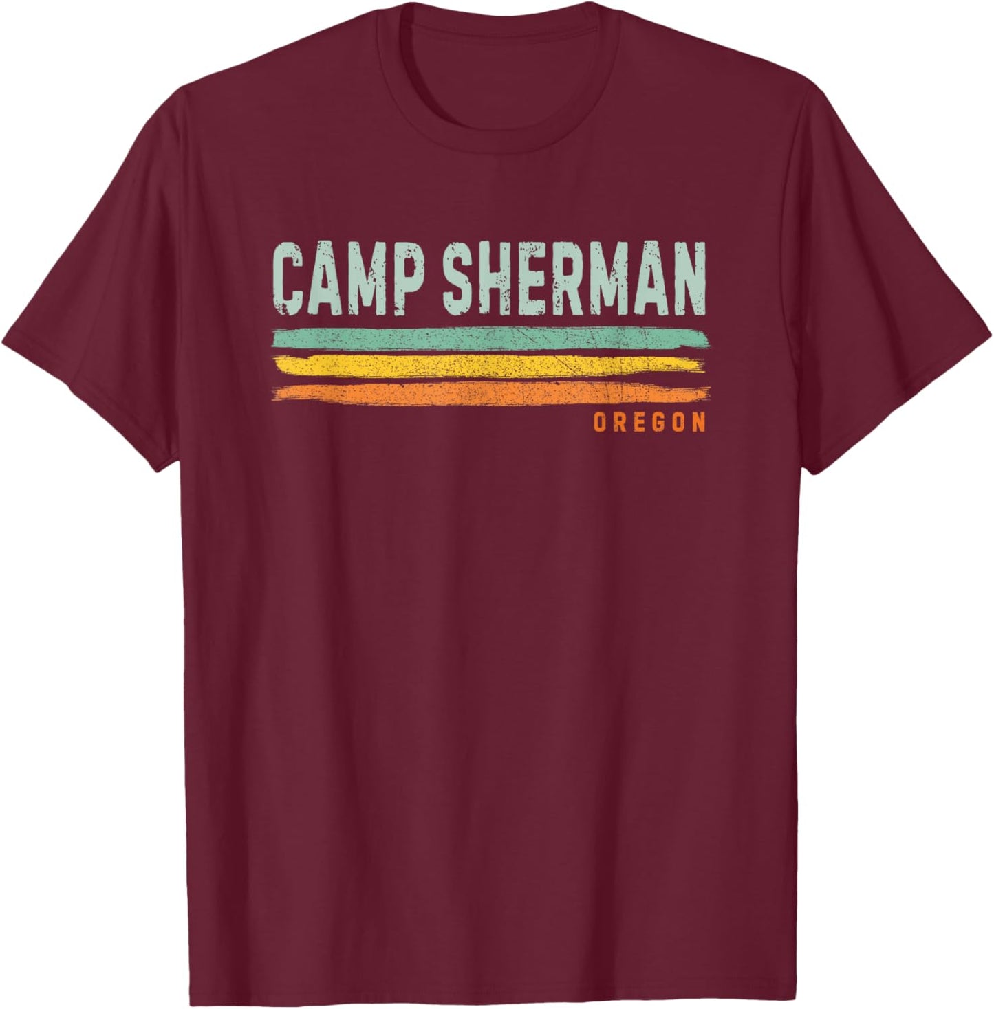 Vintage Stripes Camp Sherman OR T-Shirt - T-Shirt | Maroon