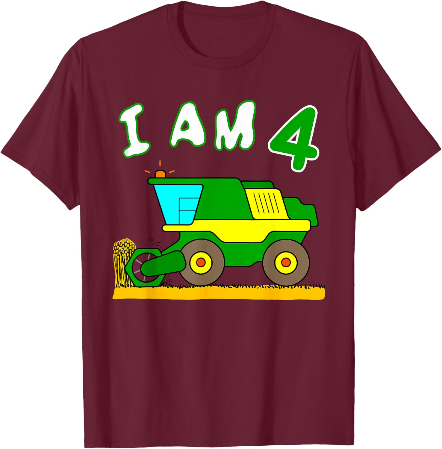 Combine Harvester Birthday 4 Year T-Shirt - T-Shirt | Maroon
