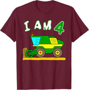 Combine Harvester Birthday 4 Year T-Shirt - T-Shirt | Maroon