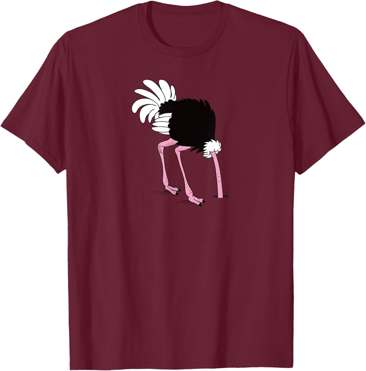 Funny Cute Ostrich Hiding Head in sand Cartoon T-Shirt - T-Shirt | Maroon