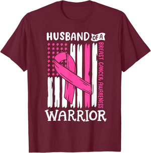 Breast Cancer Awareness Husband of A Warrior Support Squad T-Shirt - T-Shirt | Maroon