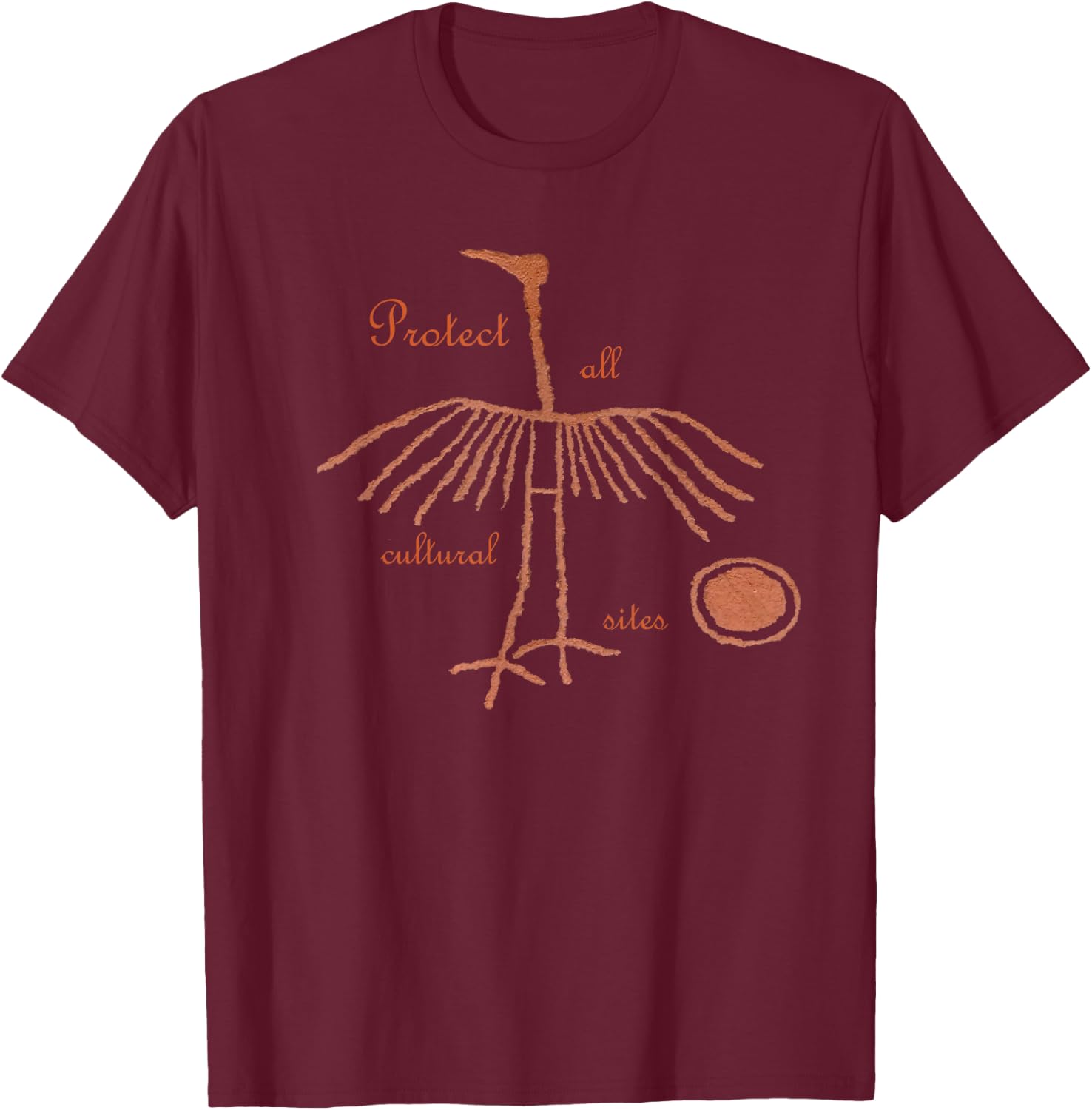 Crane Petroglyph. Protect all cultural sites. T-Shirt - T-Shirt | Maroon