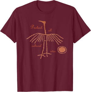 Crane Petroglyph. Protect all cultural sites. T-Shirt - T-Shirt | Maroon