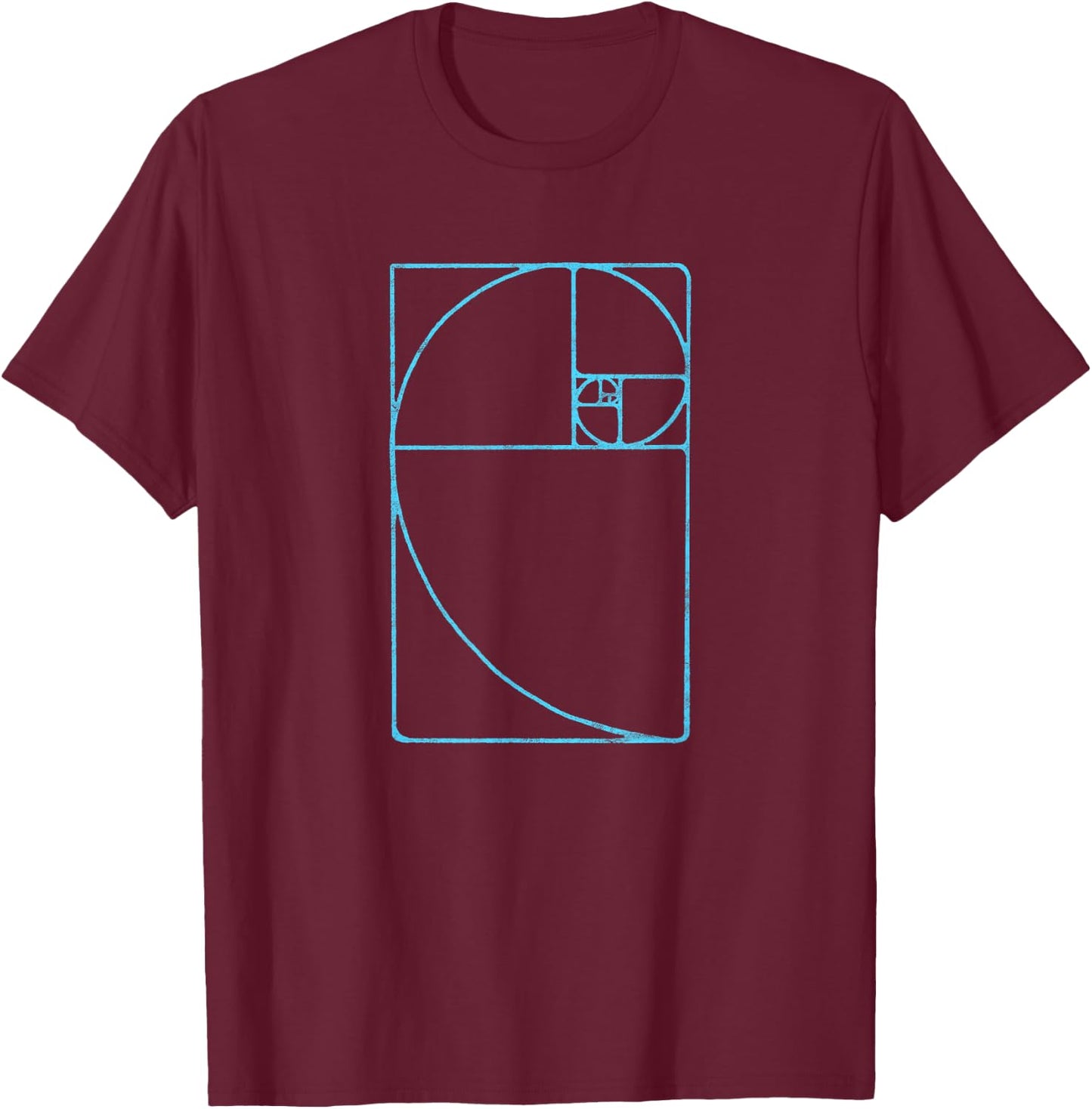 Blue Fibonacci Sequence Golden Ratio Spiral Distressed T-Shirt - T-Shirt | Maroon