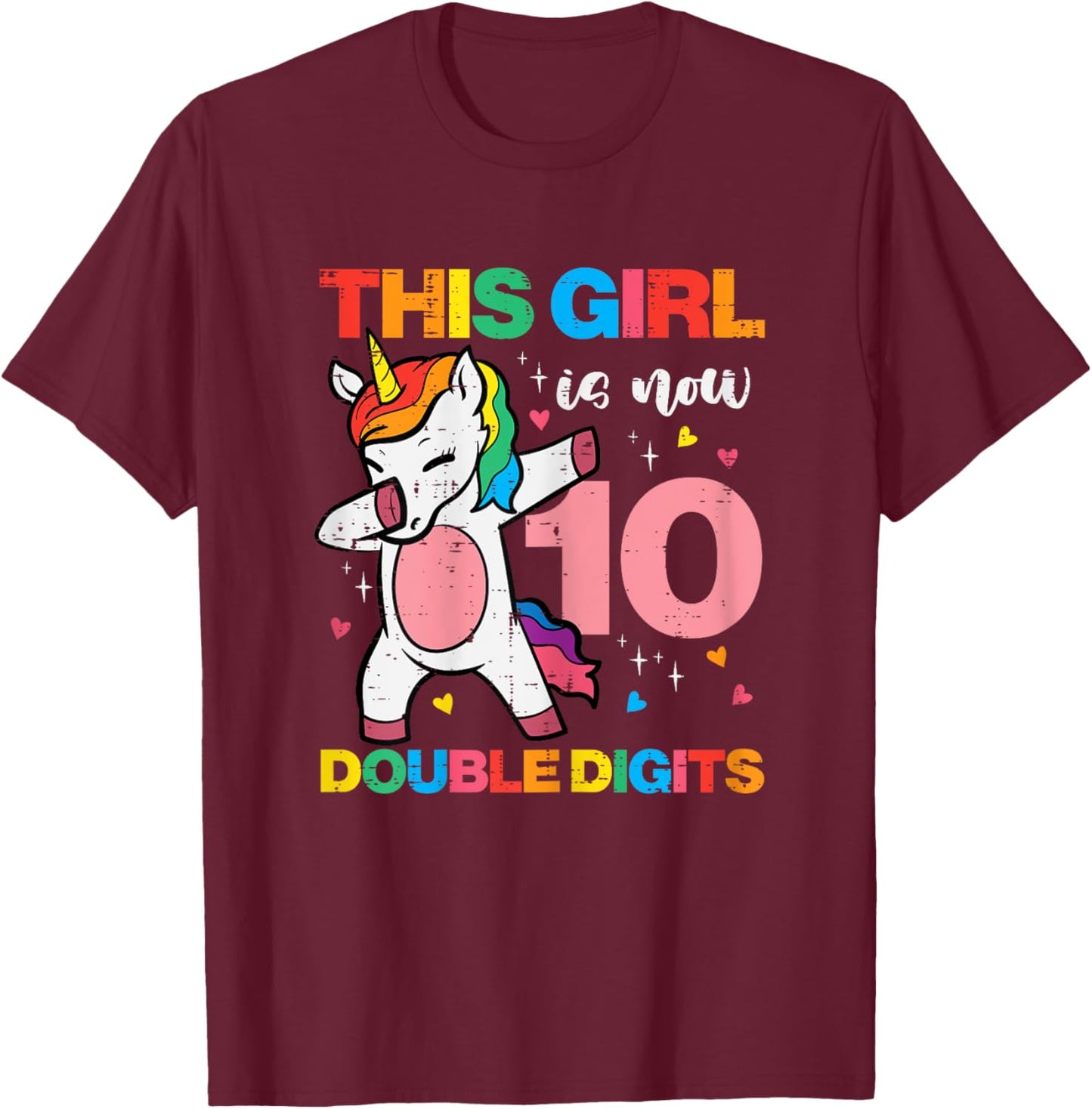 10th Birthday Unicorn Dab This Girl 10 Years Old Bday Party T-Shirt - T-Shirt | Maroon