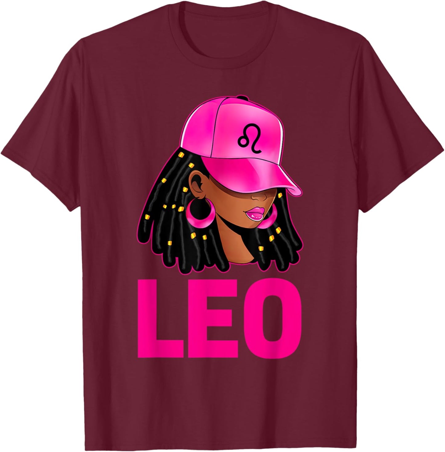 Leo Queen Loc'd Hair Black Woman Cap Zodiac Sign T-Shirt - T-Shirt | Maroon