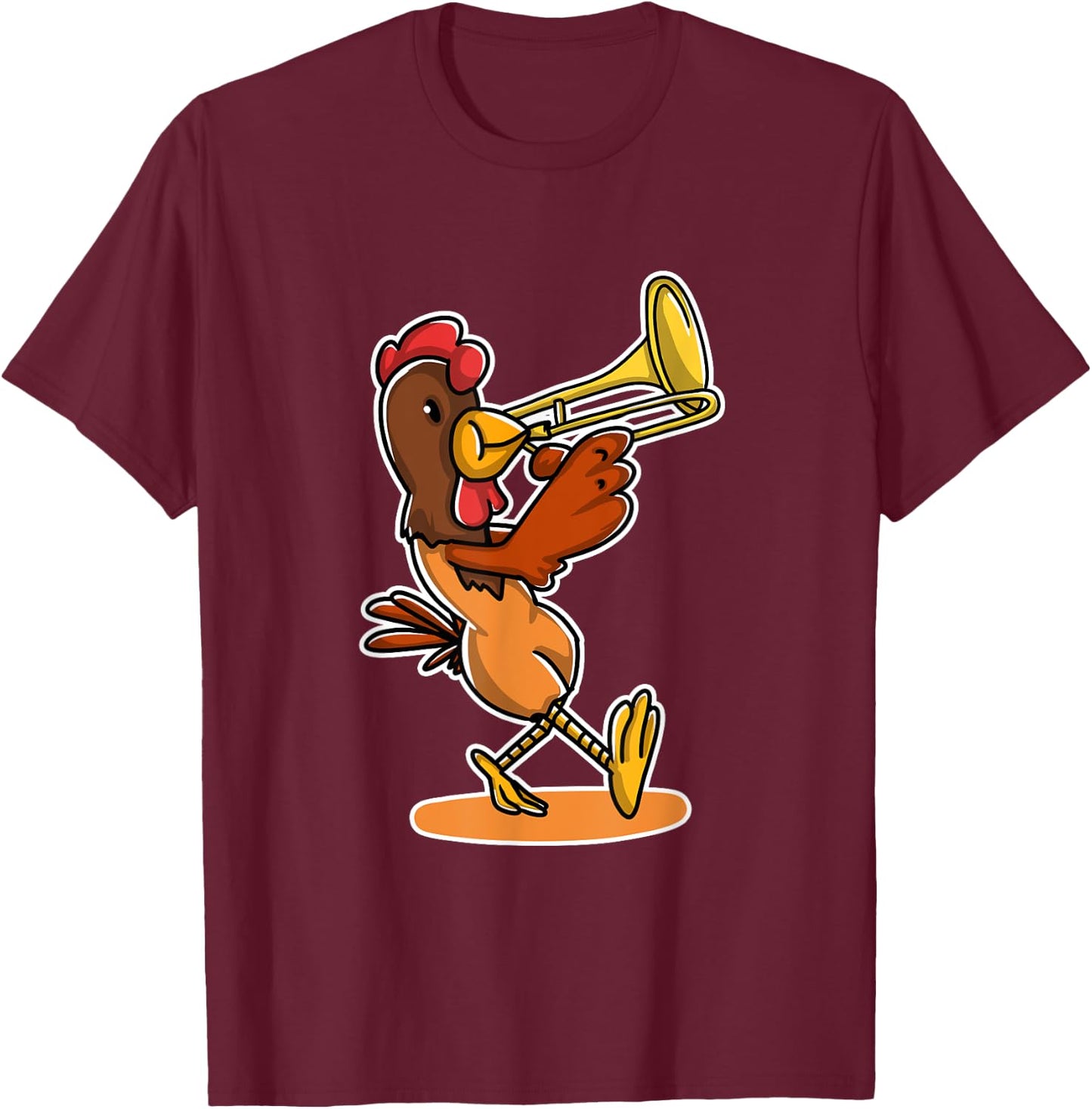 Funny Chicken Playing Trumpet Lover Gift Trumpeter Gifts T-Shirt - T-Shirt | Maroon
