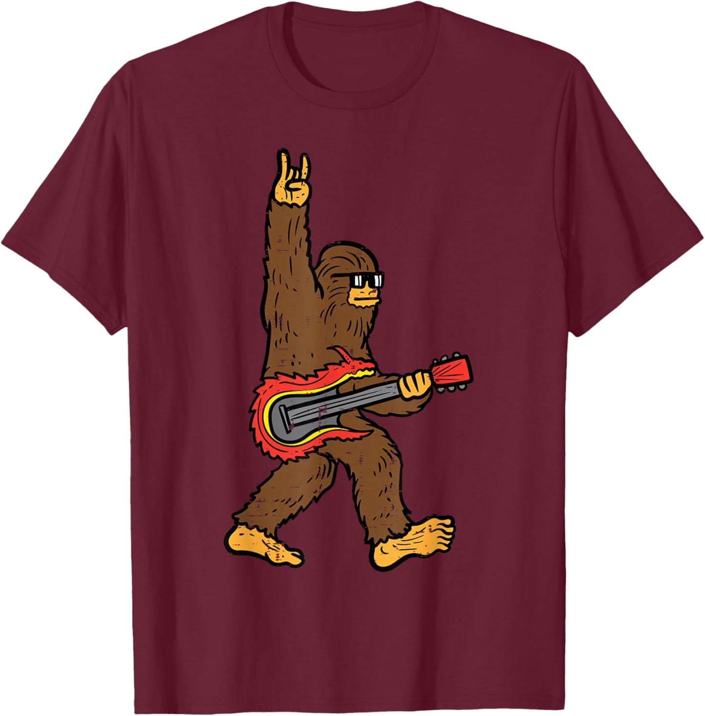 Rocker Bigfoot Sasquatch Guitar Rocknroll Rock Boys Kids Men T-Shirt - T-Shirt | Maroon