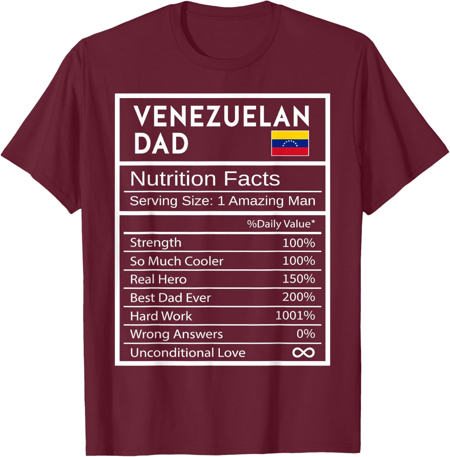 Venezuelan Dad Nutrition Facts National Pride Gift Dad T-Shirt - T-Shirt | Maroon