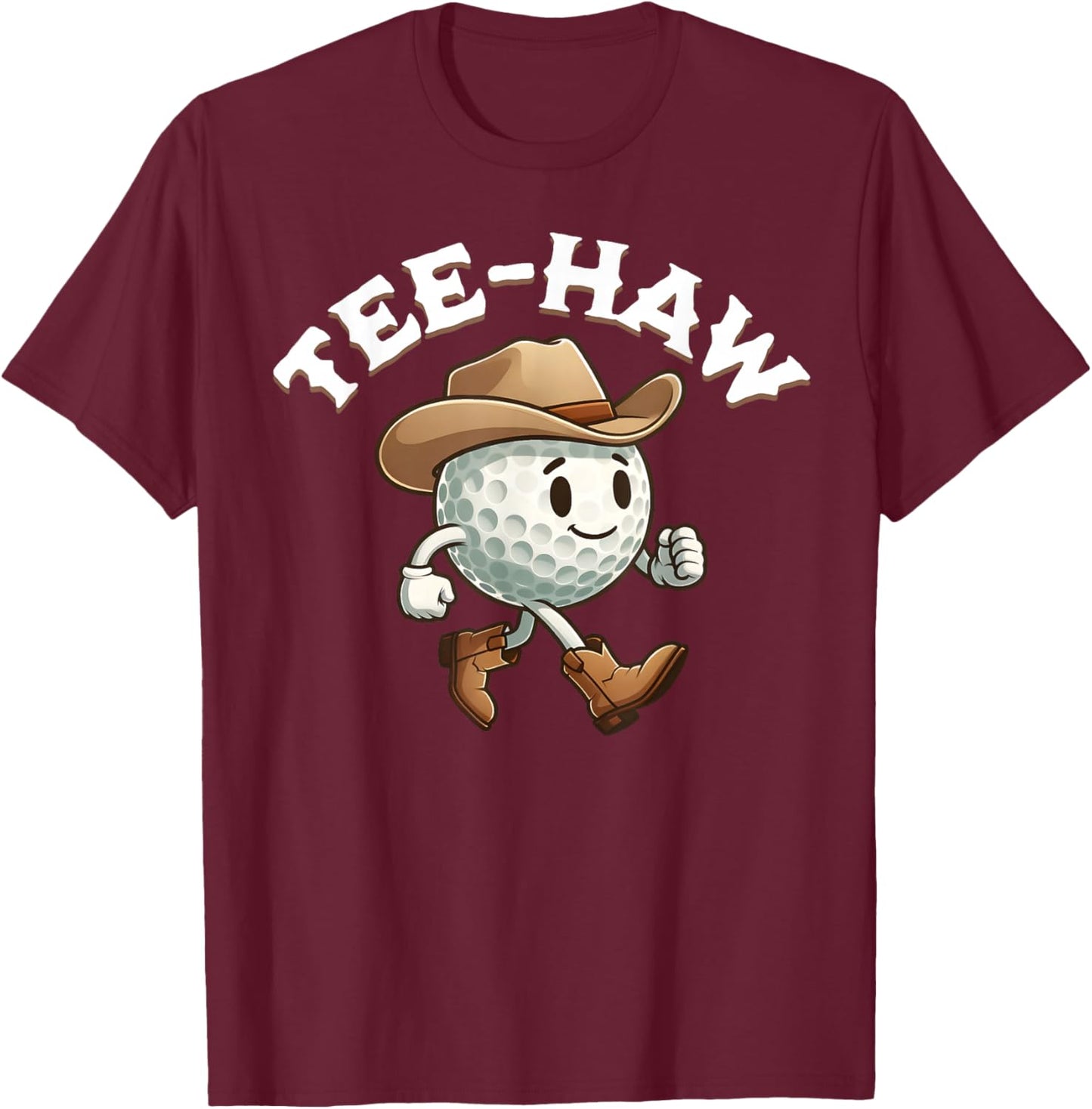 Western Haw Y'all Funny Golf Ball Cowboy Southern Retro T-Shirt - T-Shirt | Maroon