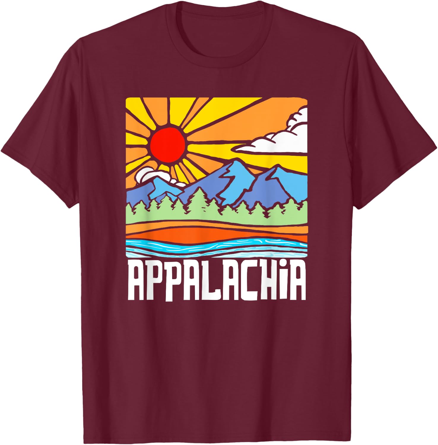 Appalachia Artistic Nature & Mountains Vintage Graphic T-Shirt - T-Shirt | Maroon