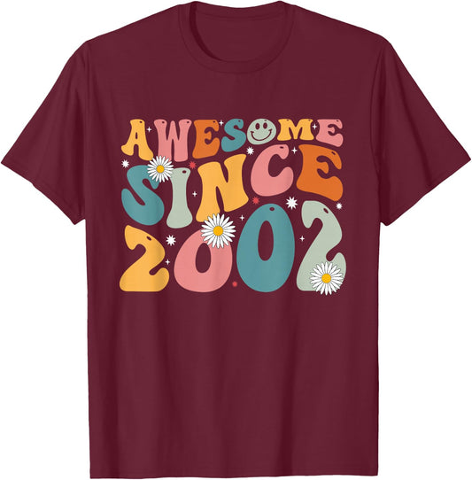 Awesome Since 2002 23rd Birthday Retro Gifts Born In 2002 T-Shirt - T-Shirt | Maroon