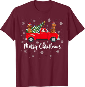 Santa Claus Riding Red Truck Irish Setter Dog Christmas T-Shirt - T-Shirt | Maroon