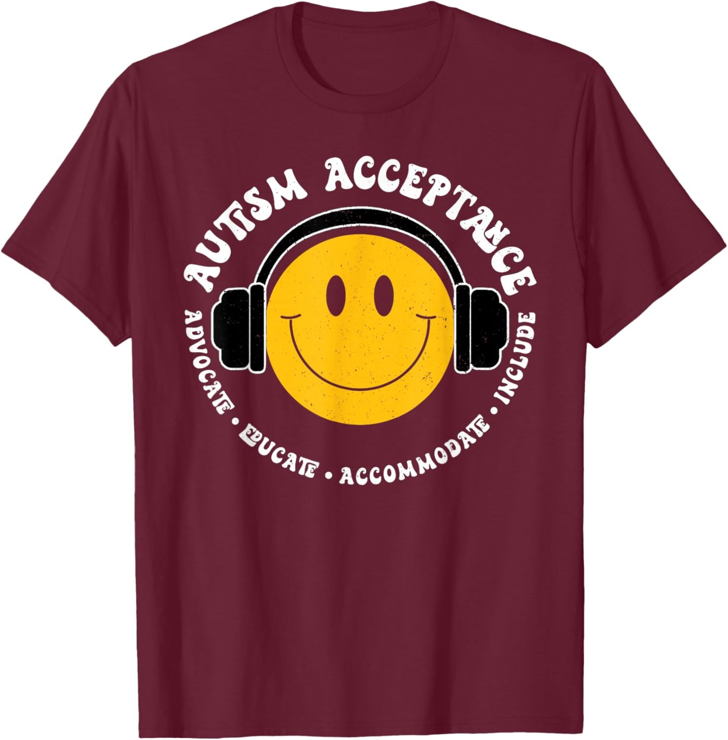 Autism Awareness Acceptance Smile Face Funny Kids Boys T-Shirt - T-Shirt | Maroon