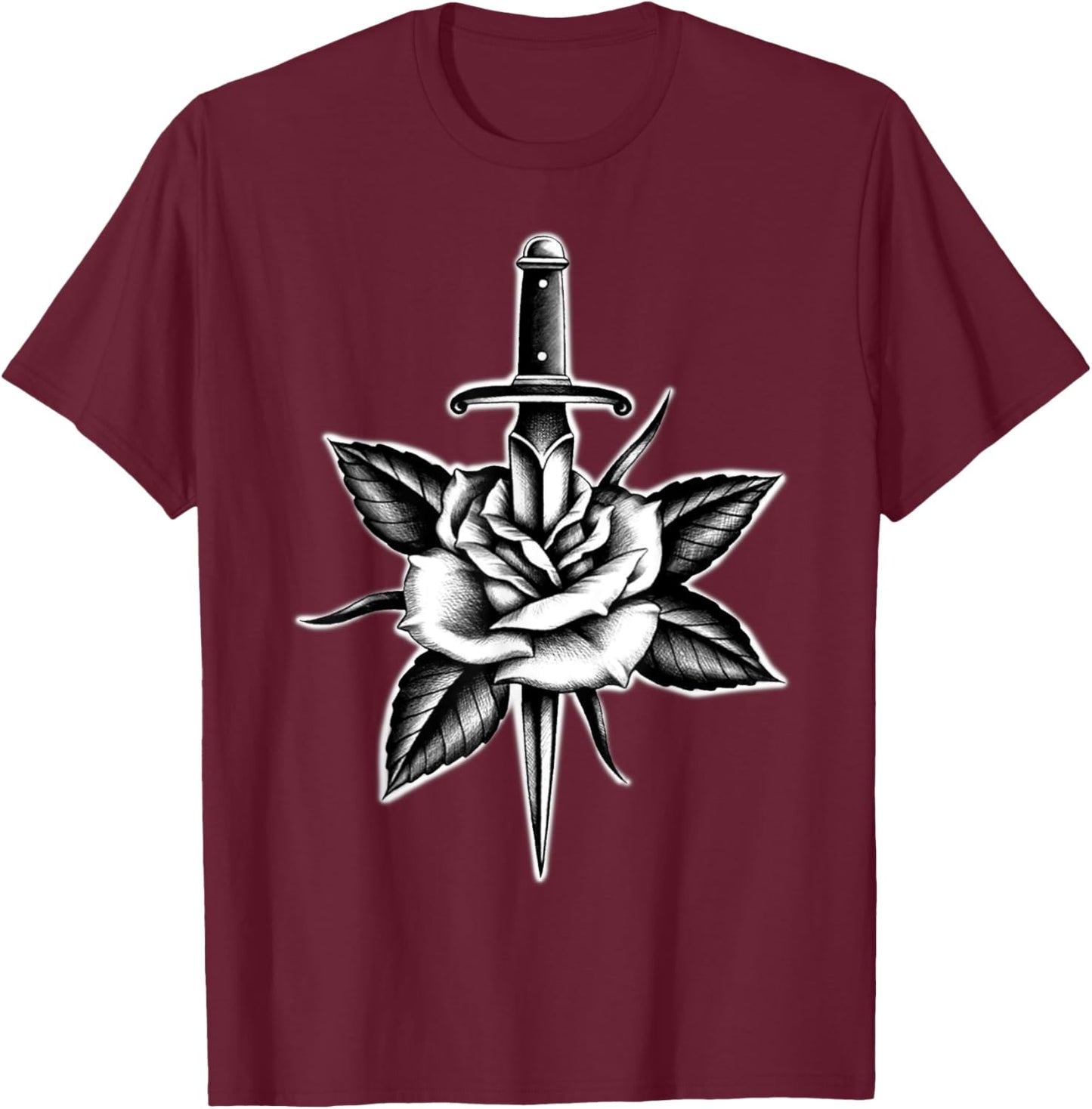 Rose and Dagger American Traditional Tattoo T-Shirt - T-Shirt | Maroon