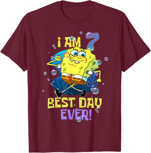 Mademark x SpongeBob SquarePants - Spongebob I Am 7 Best Day Ever 7th Birthday Kids Spongebob T-Shirt - T-Shirt | Maroon