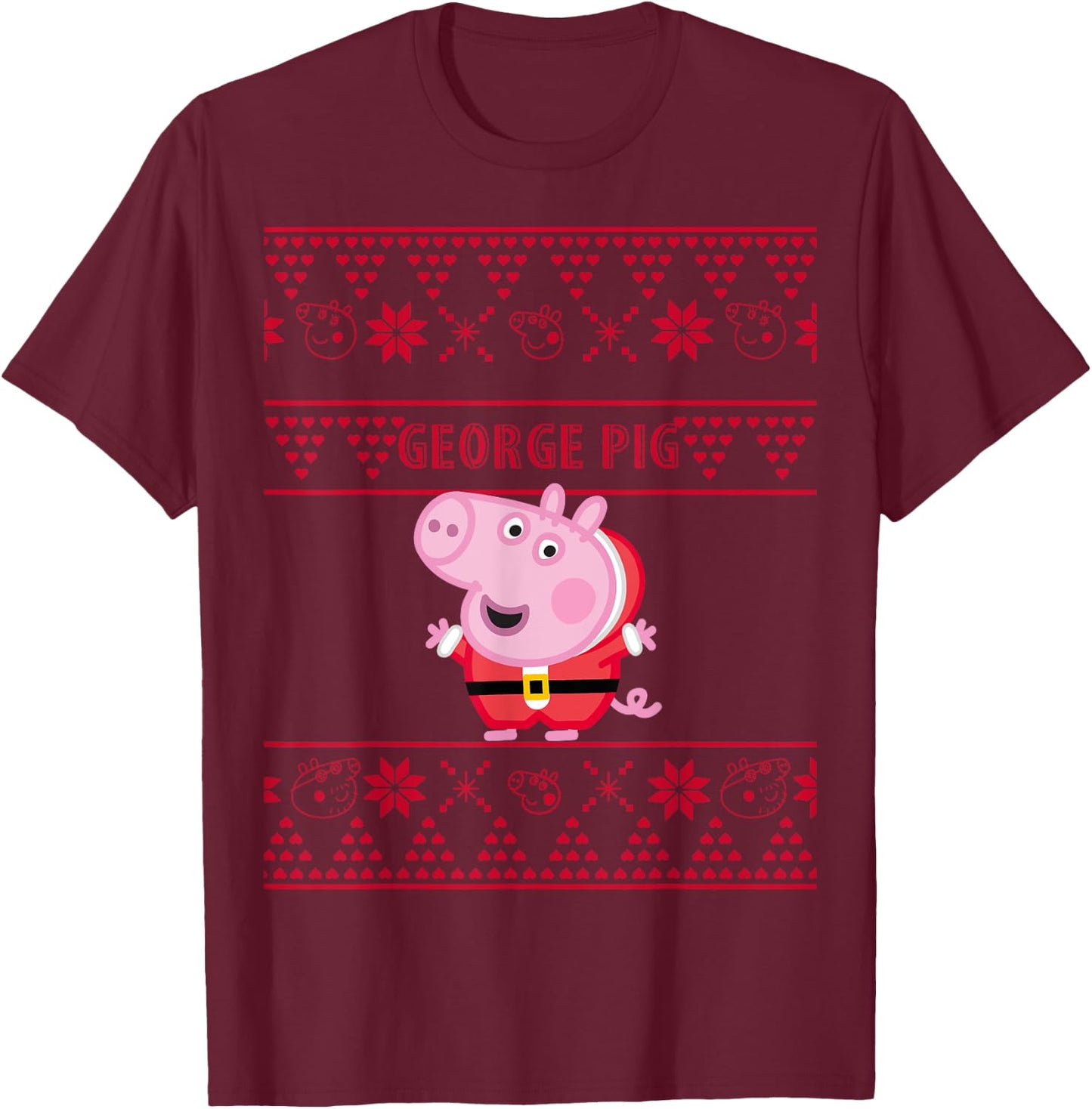 Peppa Pig - George Pig Ugly Christmas T-Shirt - T-Shirt | Maroon