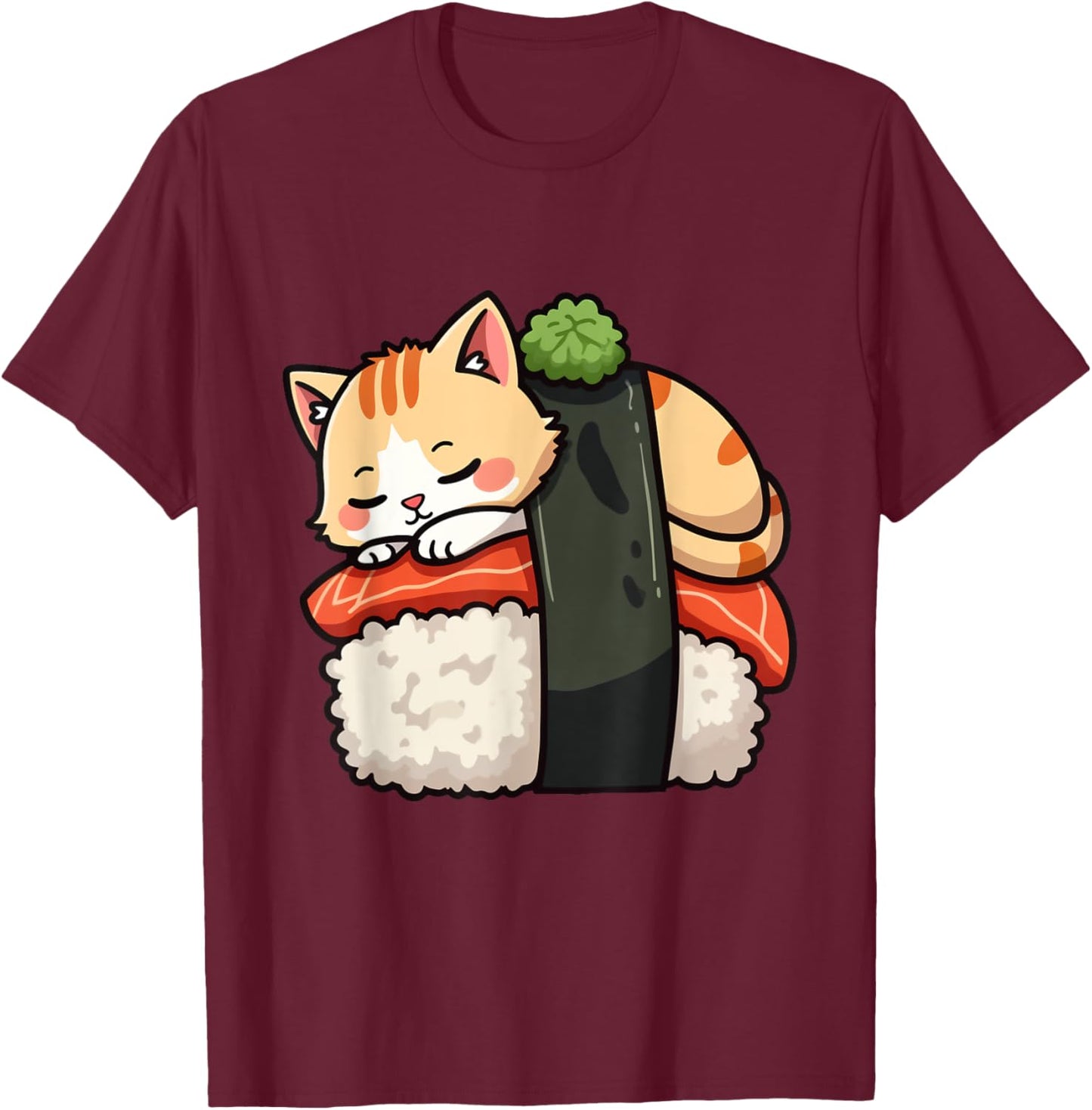 Cute Sushi Kawaii Cat Anime Neko Japanese for Girls Boys T-Shirt - T-Shirt | Maroon