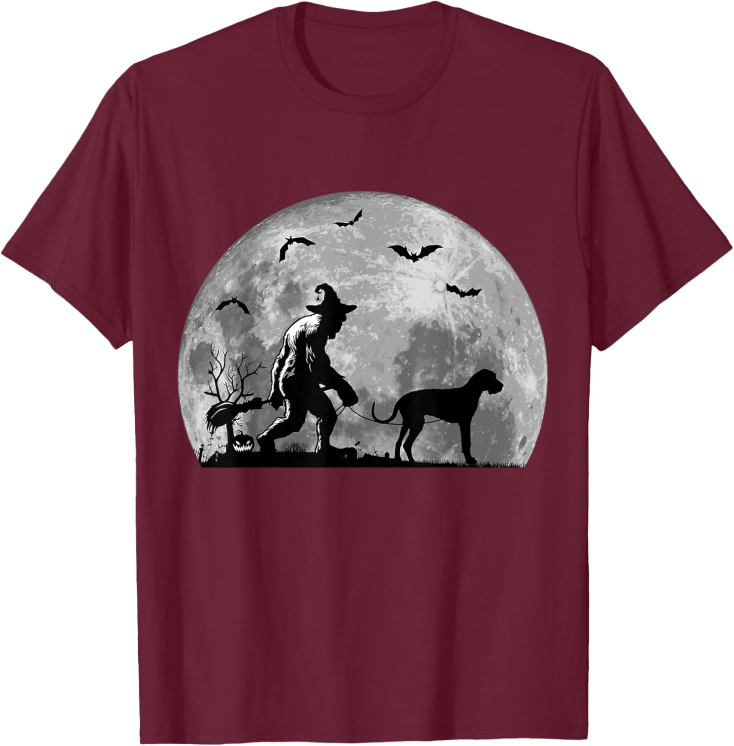 Bigfoot Walking Great Dane Dog Sasquatch Halloween T-Shirt - T-Shirt | Maroon