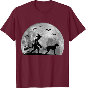 Bigfoot Walking Great Dane Dog Sasquatch Halloween T-Shirt - T-Shirt | Maroon