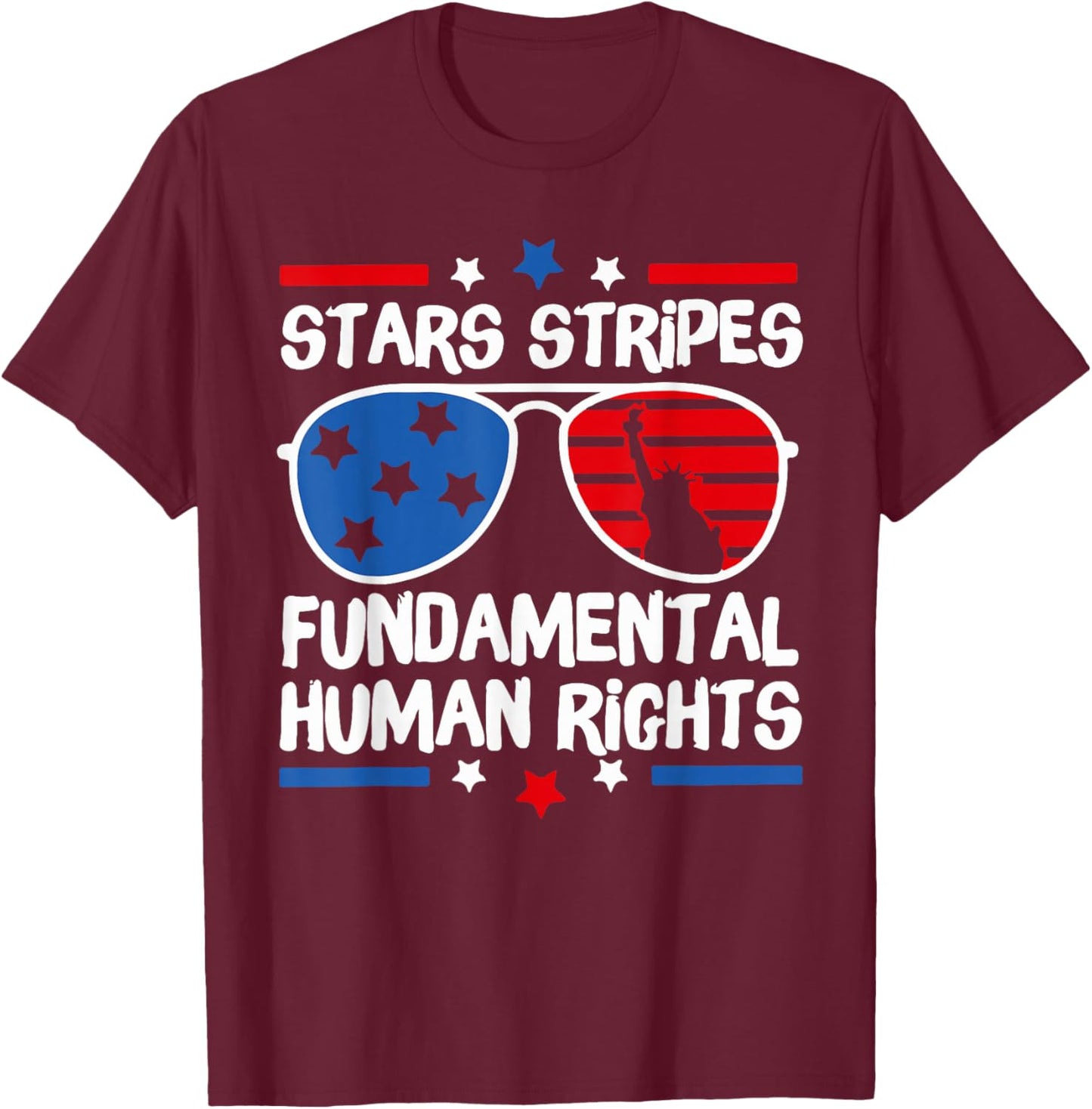 Stars Stripes Fundamental Human Rights T-Shirt - T-Shirt | Maroon