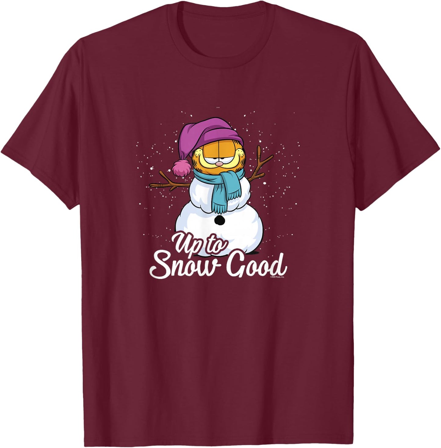 Garfield Up To Snow Good Garfield Snowman T-Shirt - T-Shirt | Maroon