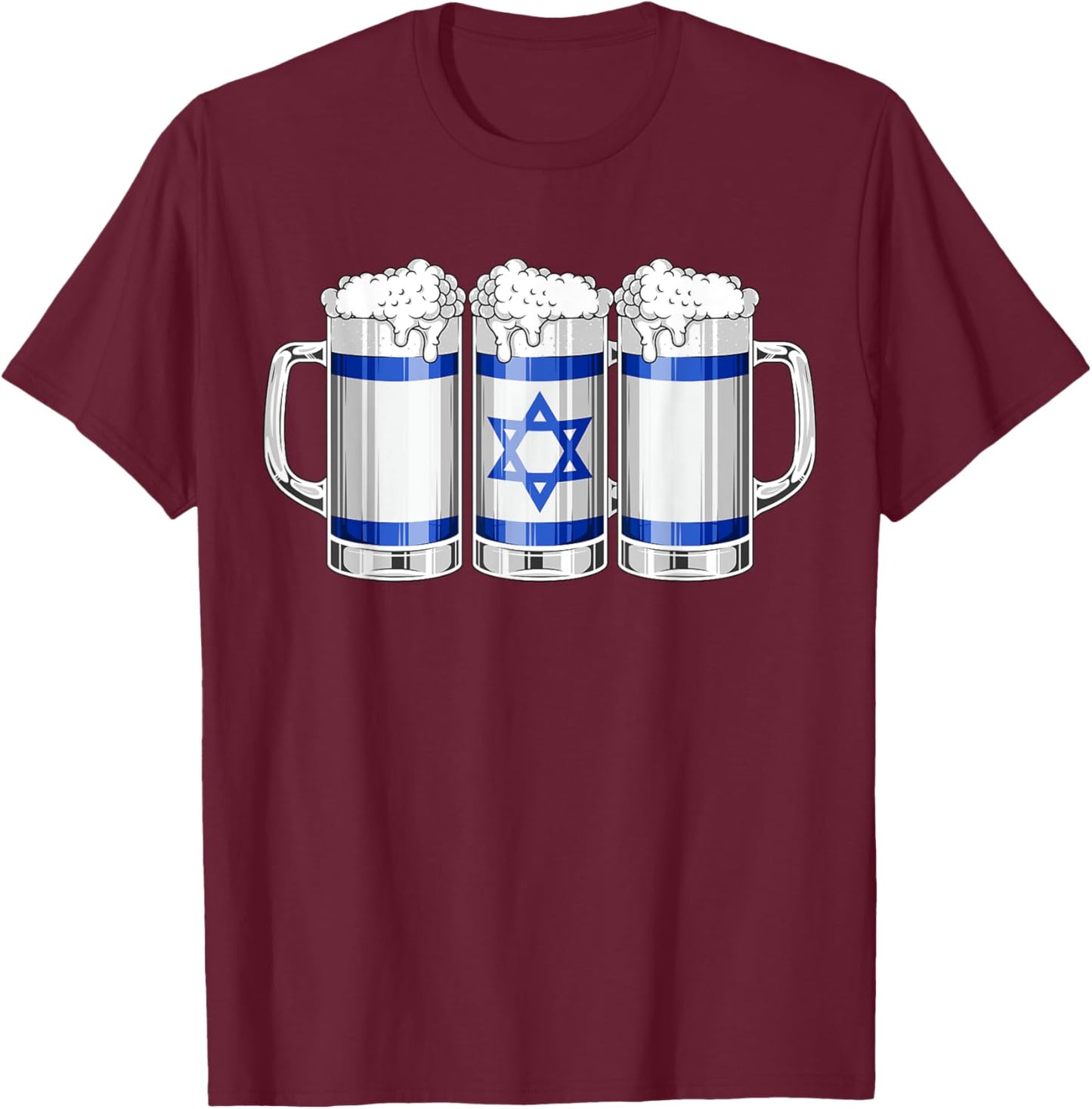 Beer Israeli Shirt - Beer Israel Flag Patriotic Men T-Shirt - T-Shirt | Maroon